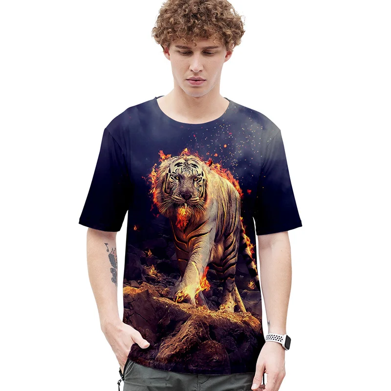 Футболка мужская повседневная с коротким рукавом и 3D-принтом животного | Мужская