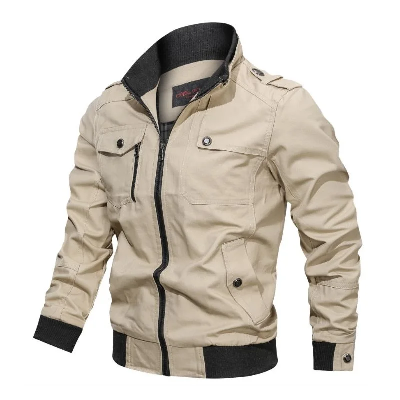 

Spring Autumn Middle Aged Men's High Quality Double-sided 100% Cotton Khaki Jacket Coat Father Casual Style Man Army green Coats