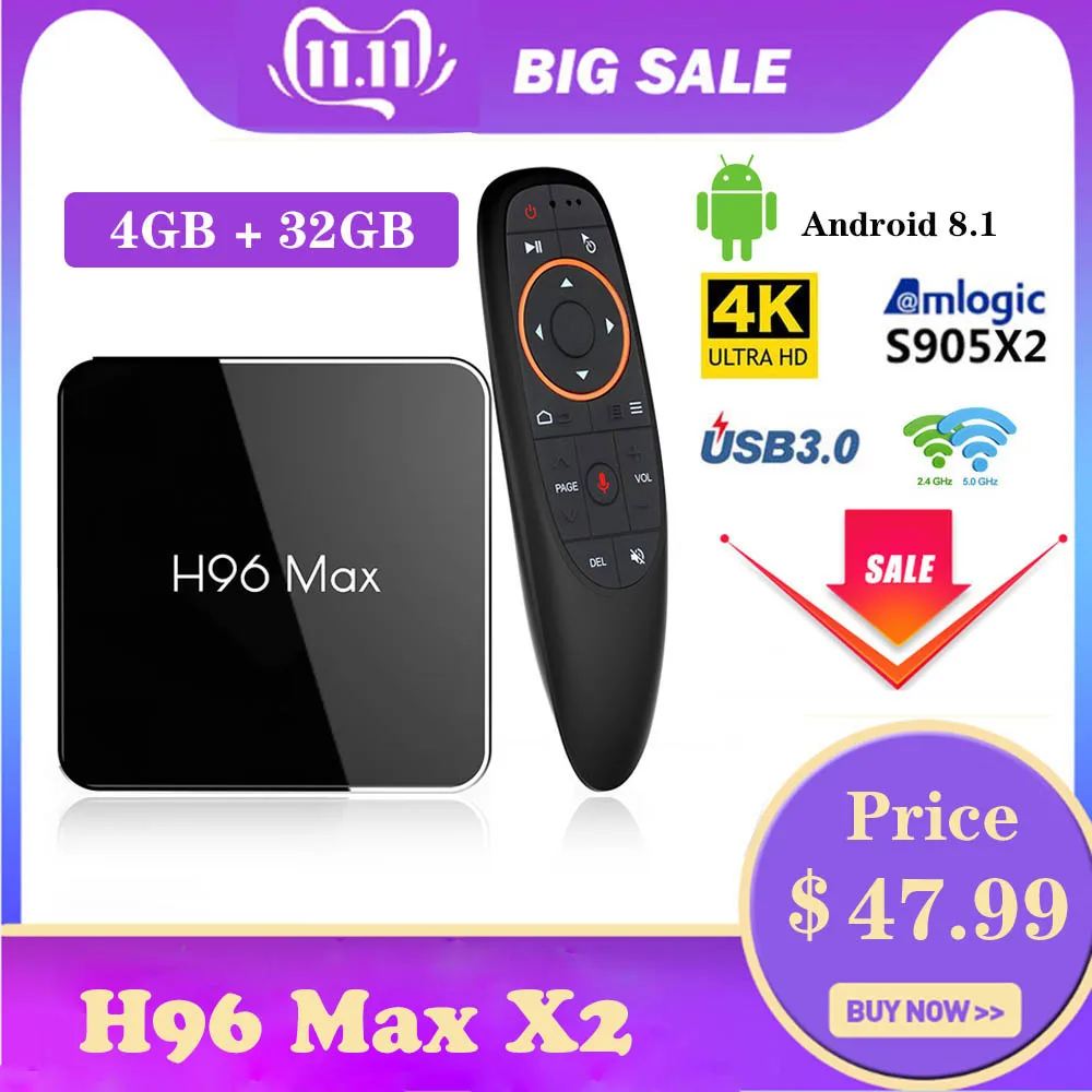 H96 max X2 Смарт ТВ приставка Android Amlogic S905X2 4G 32G H.265 5GWiFI USB3.0 4K Поддержка IP tv PK H96Max X96 Mini| |