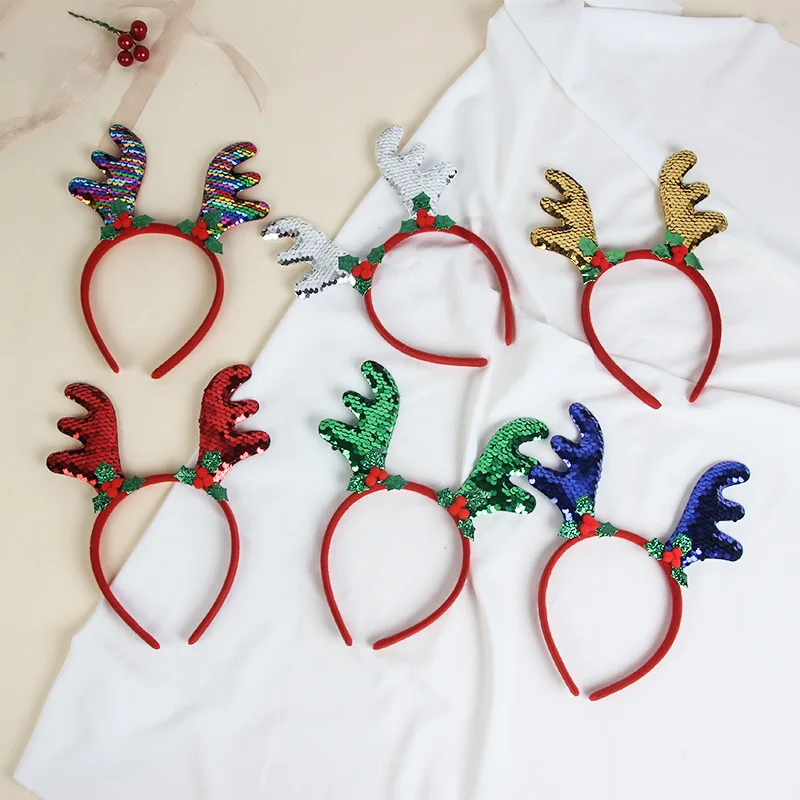 

6PCS/set Christmas Headband Children Adult Headband Party Dressing Supplies Sequined Antler Head Buckle Christmas Decoration