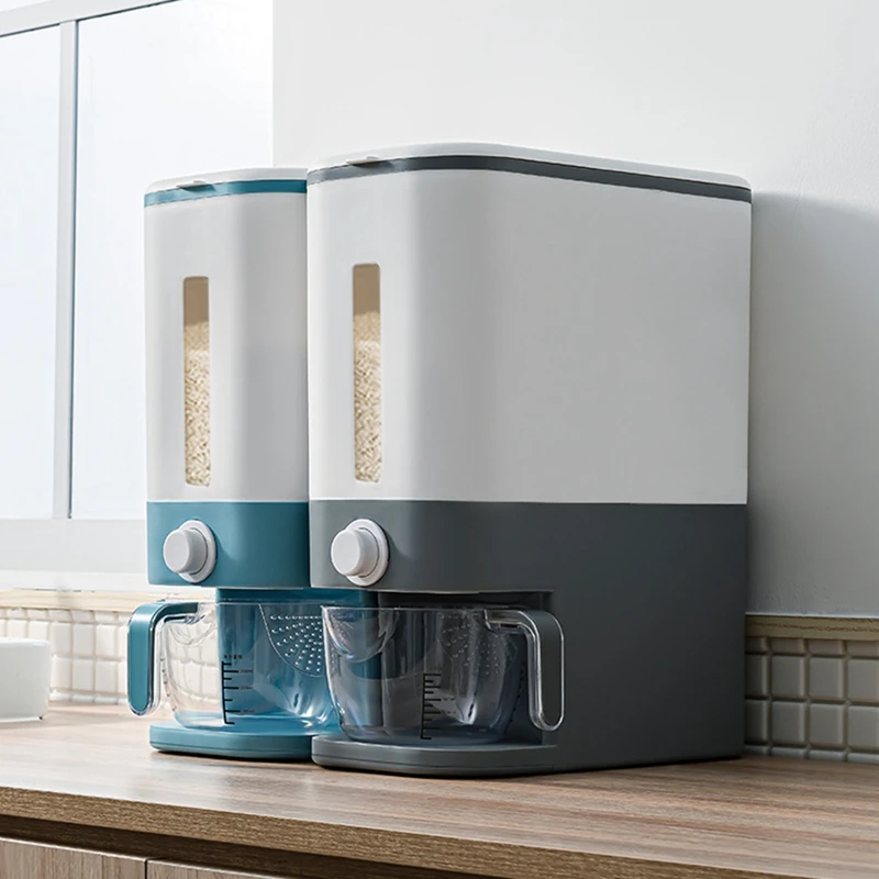 

Automatic Plastic Cereal Dispenser Storage Box Measuring Cup Kitchen Food Tank Rice Container Organizer Grain Storage