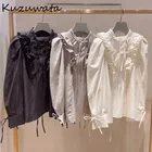 Kuzuwata японские темпераментные женские рубашки 2022 Осенние новые дизайнерские блузки с длинным рукавом и бантом однотонные Блузы
