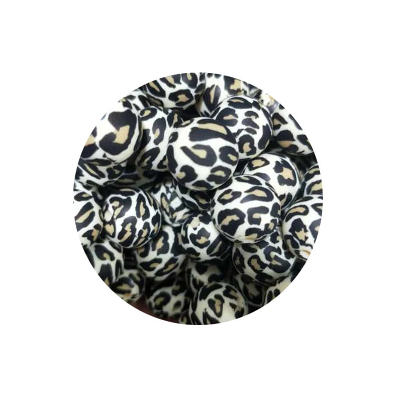 Silicone Beads 10pcs Leopard Print 12/15mm Baby Teether Teething DIY Jewelry BPA Free Pacifier Clip Making | Мать и ребенок