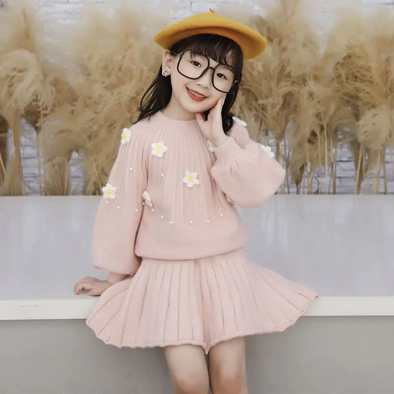 

2021 Autumn Winter Girls Casual Clothes Set Fashion Sweater Tops and Skirts Outfits 2Pcs Toddler Baby Girls Warm Clothes D283