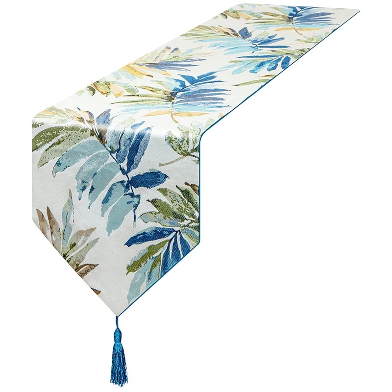 

Table Runner - 12 x 72 Inch Modern Minimalist Blue Leaf Table Runner - Suitable for Fabric Decorations for Daily Home