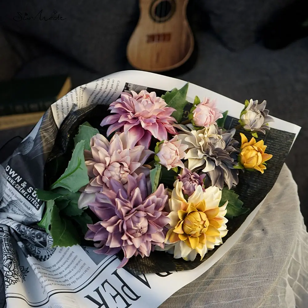 SunMade Двухголовый Осенние Цветы Далии Искусственные для Декора Дома Новогодний