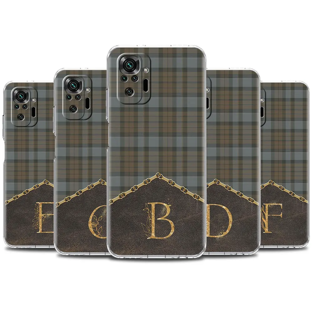 

Tartan Leather Monogram B-N Claer Phone Case For Xiaomi Redmi Note 10 Pro 9S 9 4G 9T 9A 9C 8 8T 8A 7 7A K40 K30 Pro Cover Coque