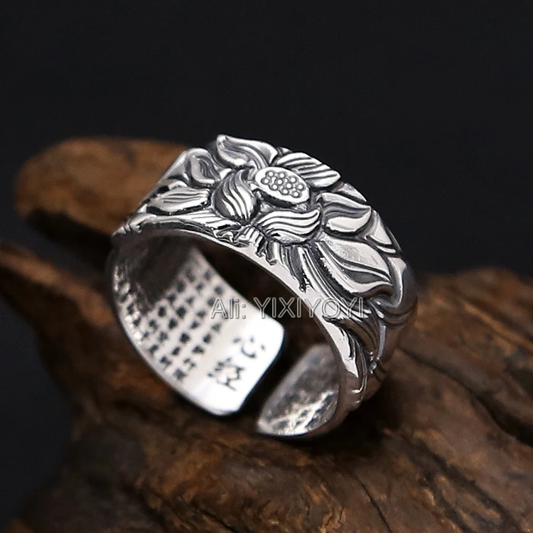 

Открытое кольцо с лотосом из настоящего серебра 925 пробы, буддистское сердце на удачу, модное кольцо из тайского серебра S925 пробы, подарок дл...