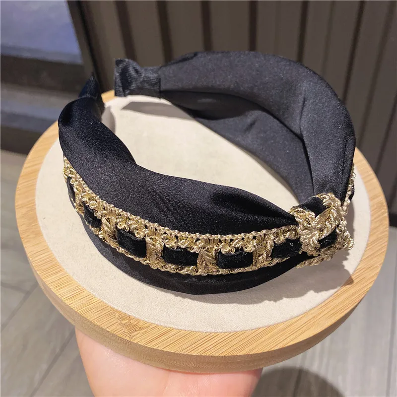 

Gold Velvet Bow-Knot Wide-Brimmed Hairband Women Korean Black Retro Pressure Hair Super Fairy Hairpin Out Headband