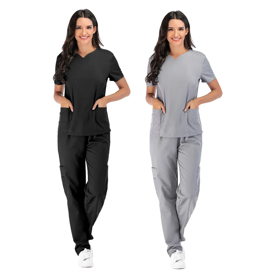 Conjunto de ropa de enfermería para hombre y mujer, uniforme de trabajo de manga corta con cuello en V y pantalones, súper suave y cómodo, L x 5, Unisex