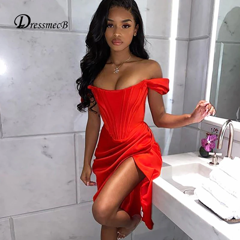 Женское атласное платье с рюшами вечернее облегающее мини коротким рукавом для