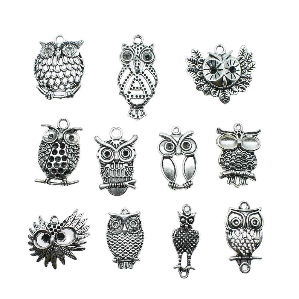 6 шт очарование Совы винтажная Античная Серебристая сова ювелирные аксессуары