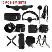 10pcsset erotic sex toys for adult game bdsm pu leather bondage set sm handcuffs whip gag nipple clamps for woman couple