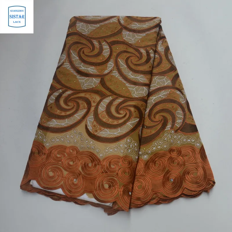 100% хлопок небесно голубой швейцарский вуаль кружево в Швейцарии с камнями