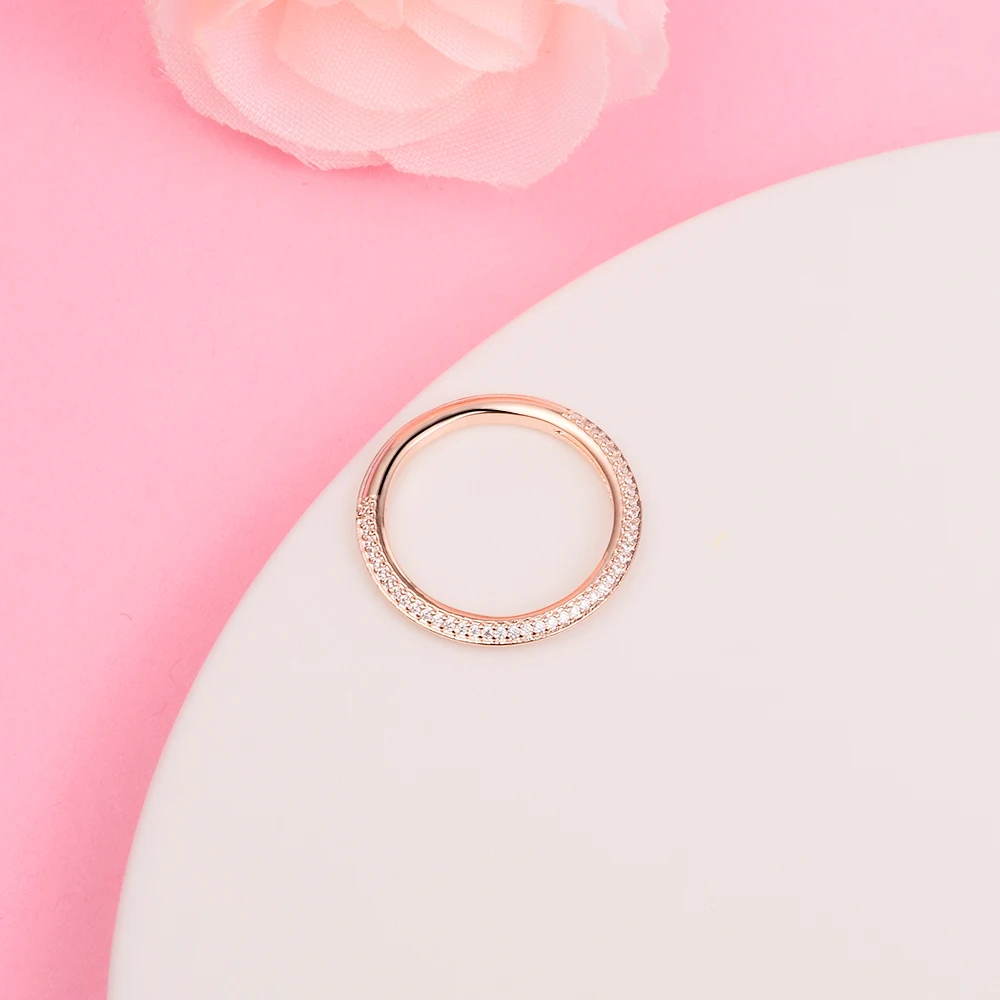 

100% 925 Sterling Silver Rings for Women Rose Gold ME Pave Ring Wedding Party Jewelry Gift Bague Femme 2021 New