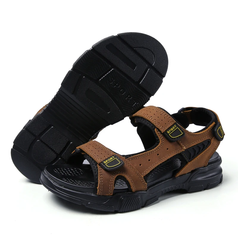 Сандалии мужские летние из натуральной кожи модная Уличная обувь плоская