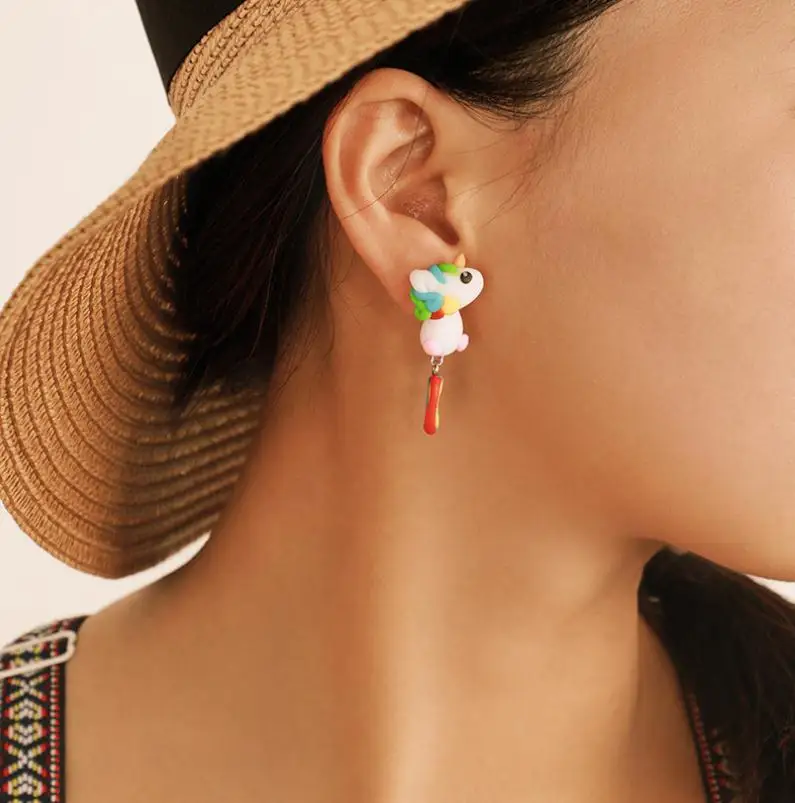 Милые серьги из полимерной глины с единорогом для женщин модные ювелирные