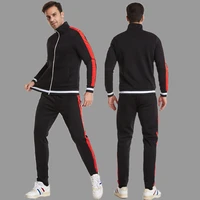 zipper stand up collar tracksuit men set 2022 pop fashion black red patchwork jacket and pants outfit male leisure sports suit