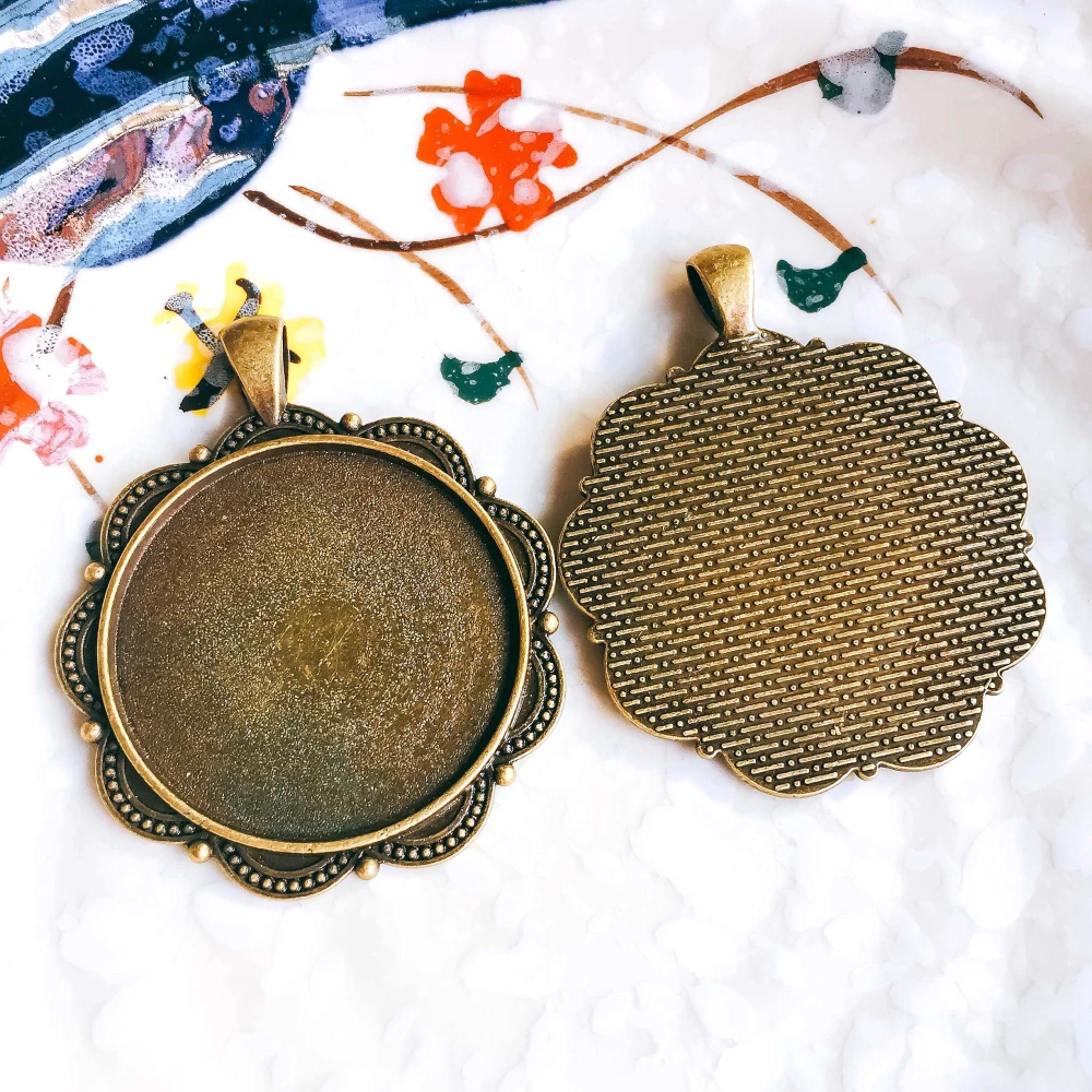 5 шт./лот 35 мм ожерелье с подвеской старинная бронза серебряного цвета стеклянный