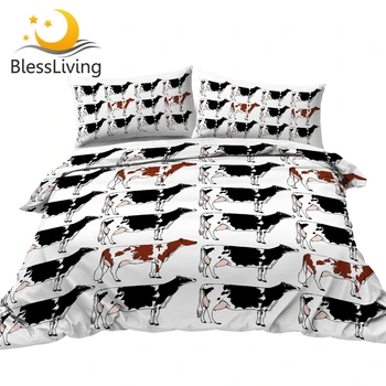 BlessLiving Milk Cow Bedding Cartoon Bed Cover Set Dairy Cattle Quilt Cover Farm Animal Bedspreads Black Brown Bedlinen Dropship 1