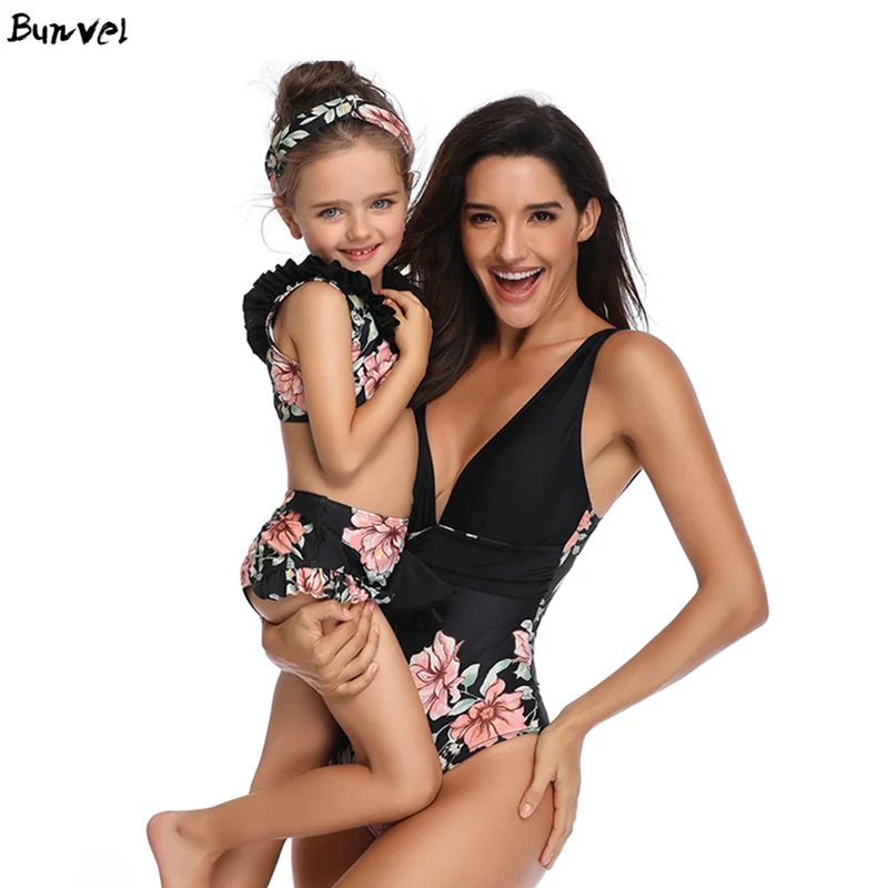 Bunvel Mommy and me/купальный костюм для маленьких девочек Цельный купальник бикини