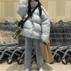 Зимняя свободная однотонная теплая Женская хлопковая куртка в Корейском стиле пальто на молнии Harajuku модное пузырьковое пальто со скрытой пряжкой Y2k одежда