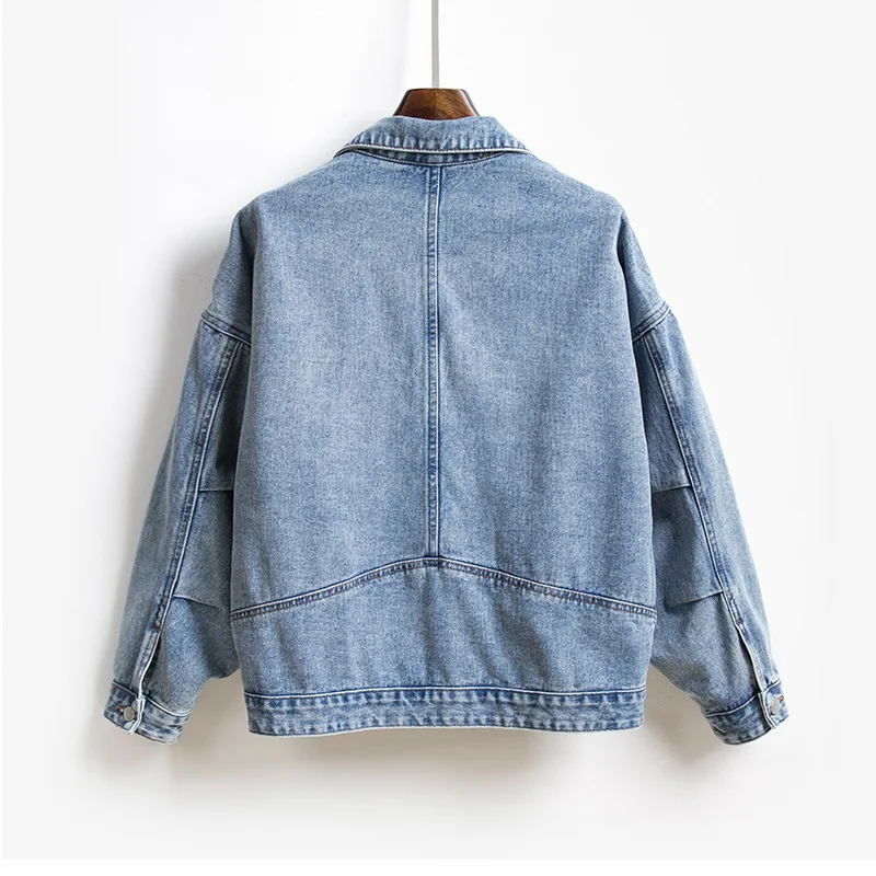 Korea Boy Friend Style Batwing Sleeve Single Breasted Lapel Women Denim Jackets Vintage Casual Loose Fit Jeans Coats Streetwear | Женская