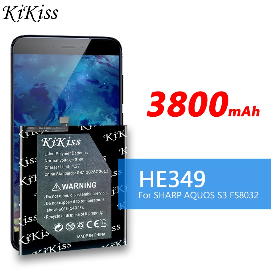 

KiKiss HE349 HE 349 HE-349 3800mAh Replacement Battery For SHARP AQUOS S3 fs8032 Cell Mobile Phone Batteries High Capacity