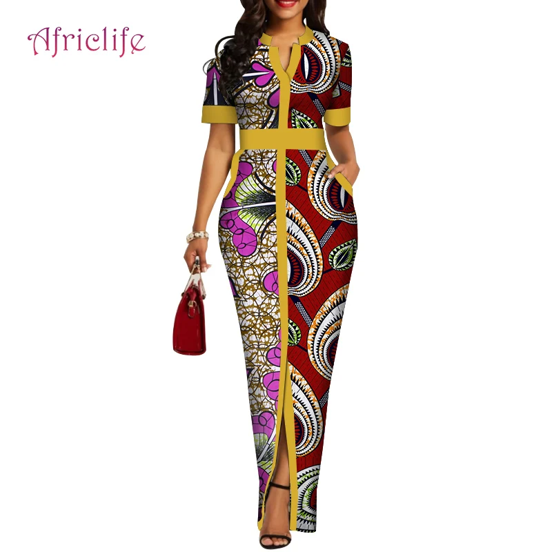 Женское длинное платье с V-образным вырезом тонкая летняя африканская одежда для