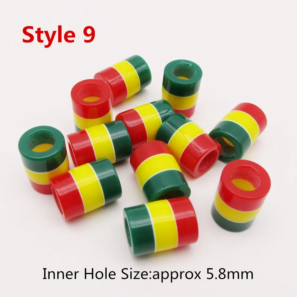 10pcs style 9 10 шт./лот, вязанные крючком косички для детей и женщин, разноцветные косички для волос, дредлок, бусины, кольца, трубка, около 6 мм, отверстие для волос, аксессуары - Цвет: 10pcs style 9