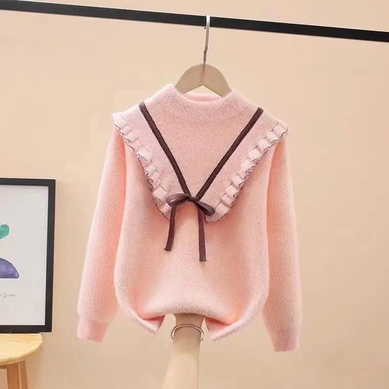 

Girls mink sweater new children's Pullover autumn and winter foreign style bottomed shirt loose Korean version Plush thickened