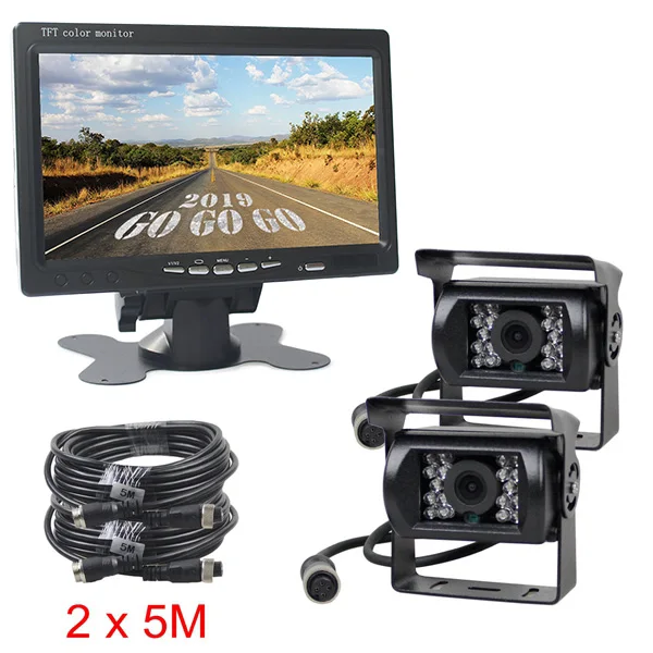 2 x 5m DIYKIT " TFT ЖК-дисплей автомобильный монитор 2 x 4pin Ночное видение камера заднего вида CCD Системы для автобус, 12 V-24 V DC - Название цвета: 2 x 5m