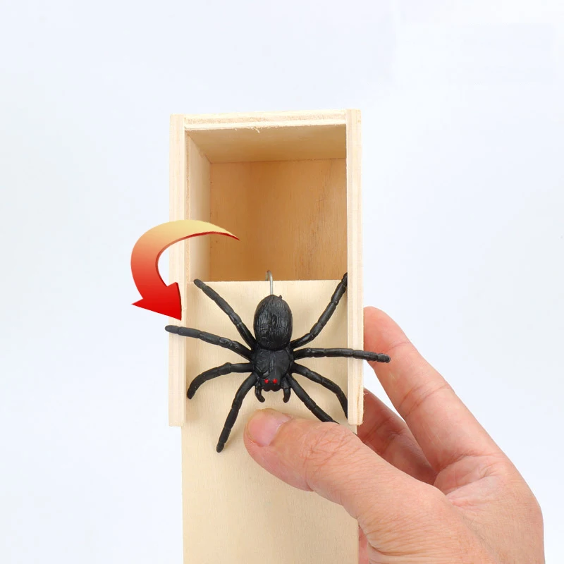 

Halloween Toys Funny Spider Wooden Scare Box Prank Fidget Anti-Stress Interest Play Trick Joke Surprise Adult Children Gifts