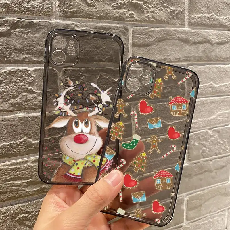 

Cartoon Christmas Santa Reindeer Tree Phone Case Transparent for iPhone 7 8 11 12 se 2020 mini pro X XS XR MAX Plus