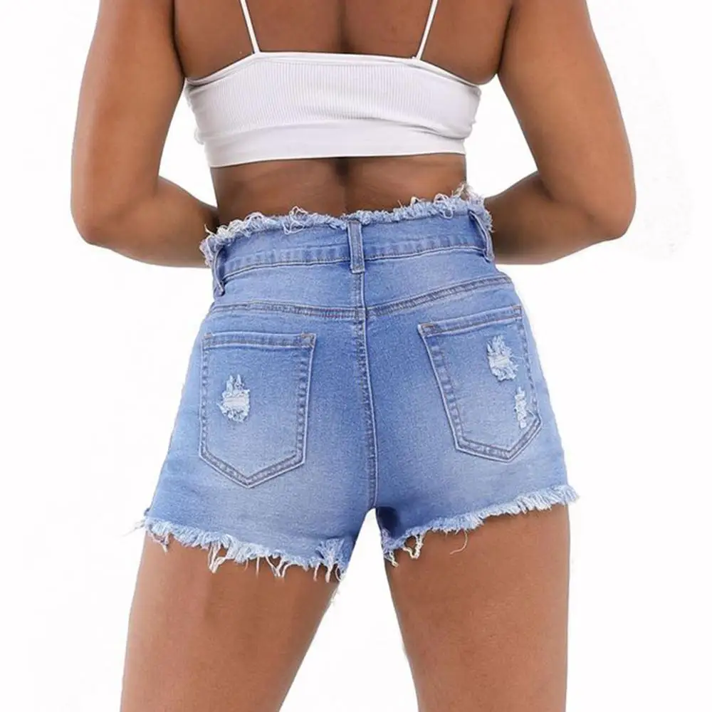 Женские рваные джинсовые шорты тянущиеся Мини со средней посадкой и