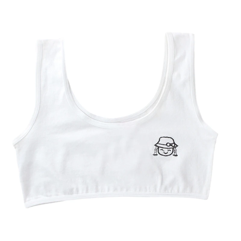 Young Girl Cotton Training Bra Teenage Student Cartoon Embroidery Underwear Soft X3UE