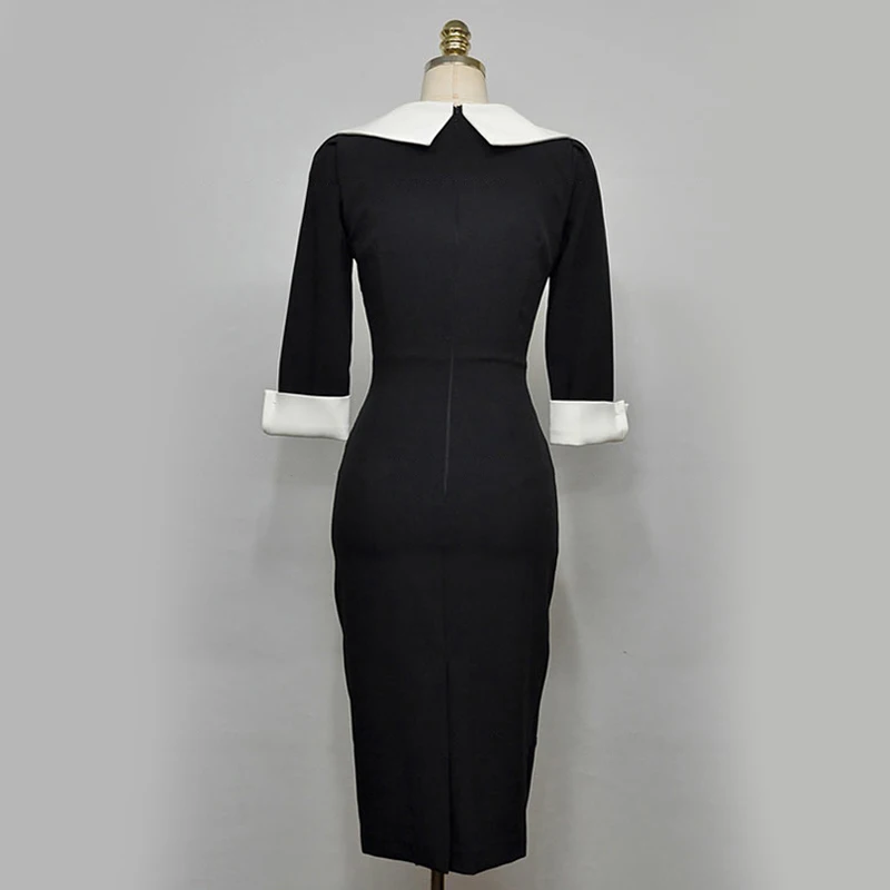

Lucyever Elegant Women Dress Fashion Autumn Black High Waist Slim Pencil Midi Dress Casual Three Quarter Tunic Party Vestidos