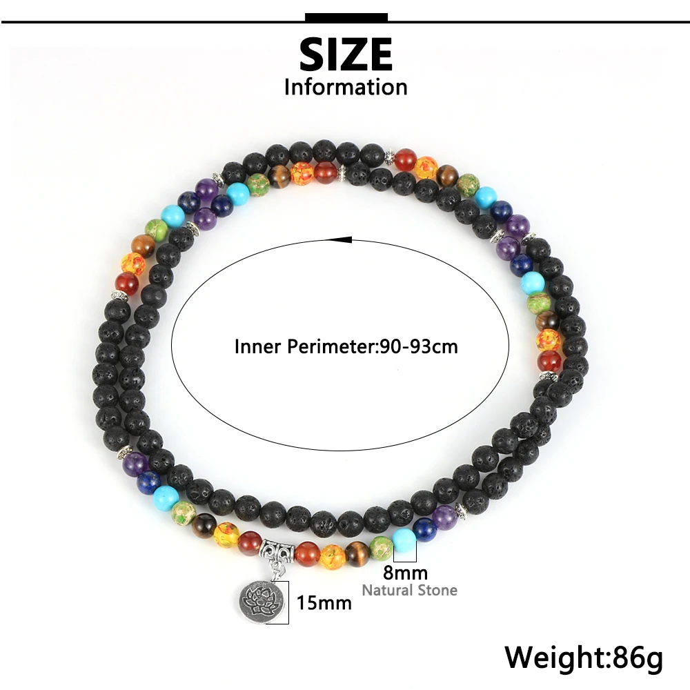 Women Men Natural Stone 7 Chakras 8mm Beads Necklace 108 Male Beaded Stand Yoga Healing Reiki Lotus OM Buddha Charm Jewelry | Украшения и