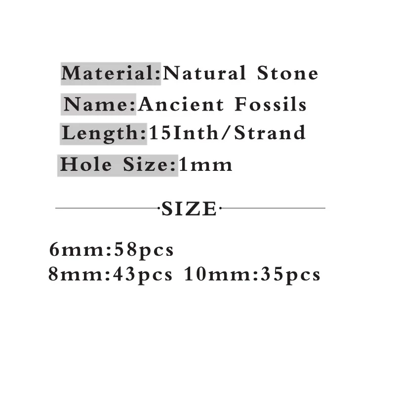 HGKLBB Rice white Natural Stone Ancient Fossils Round Spacer Loose Beads For Jewelry making 6/8/10MM DIY Bracelet Accessories | Украшения и