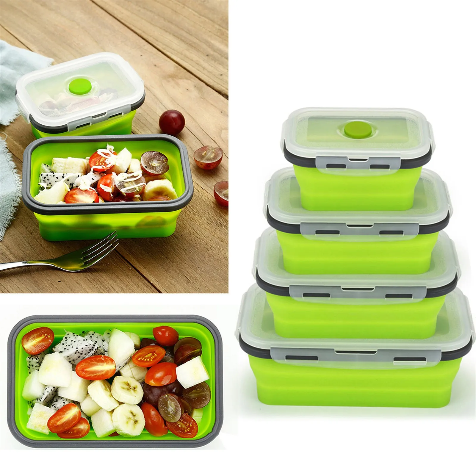 Обед Еда хранения Коробки силиконовые складные емкости набор из 4 шт.