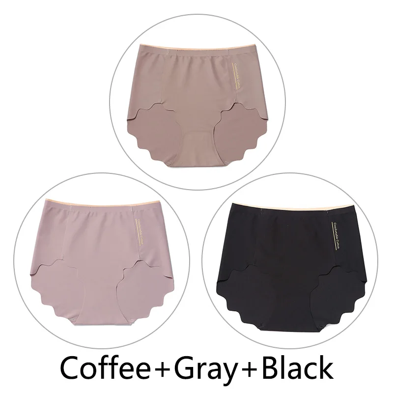 Coffee Gray Black 3 шт., Мягкие Бесшовные трусы, женские сексуальные трусики с оборками, женское Ультра тонкое нижнее белье, женские L-XXL, большие размеры, нижнее белье, новинка - Цвет: Coffee Gray Black