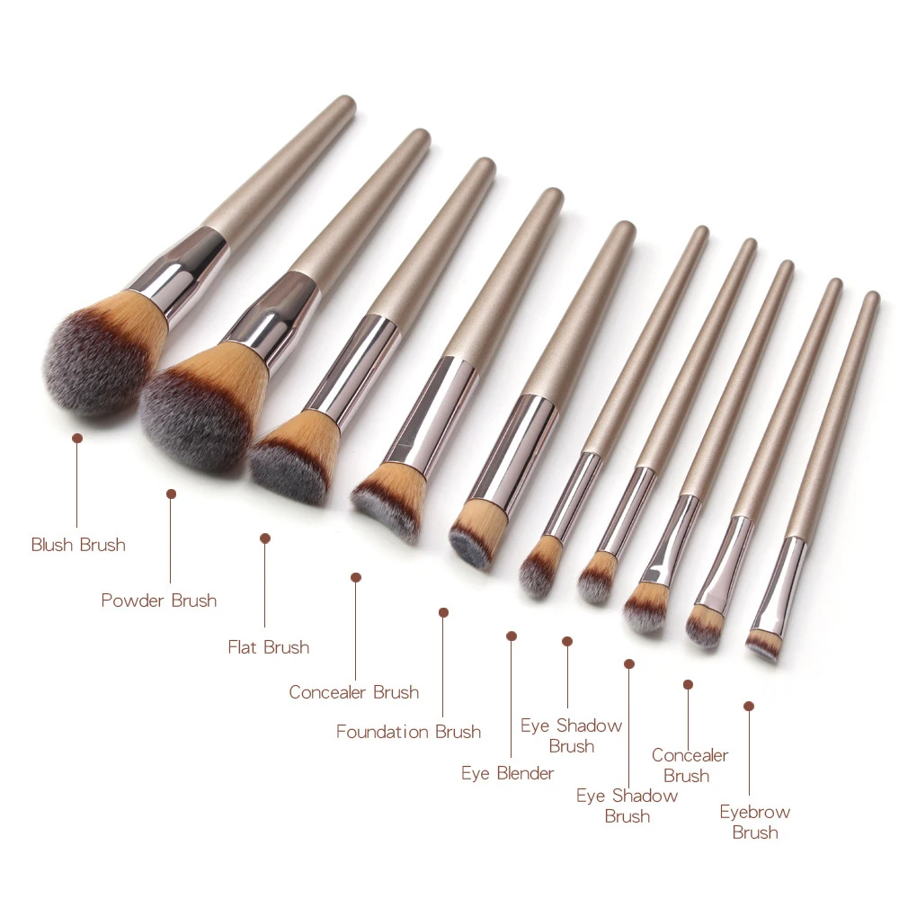 

10pcs Makeup Brushes Set Champagne Foundation Powder Blush Eyeshadow Concealer Lip Eye Cosmetic Brush Professional Beauty Tools