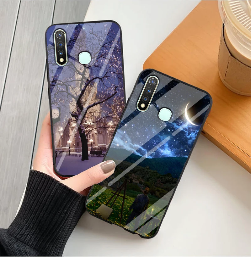 

For VIVO Y19 Case Y11 PC Plastic Glass Phone Case Black TPU Bumper Cover for VIVO Y11 Y5S U3 VIVOY19 Y19 2019 Back Cover Y 19