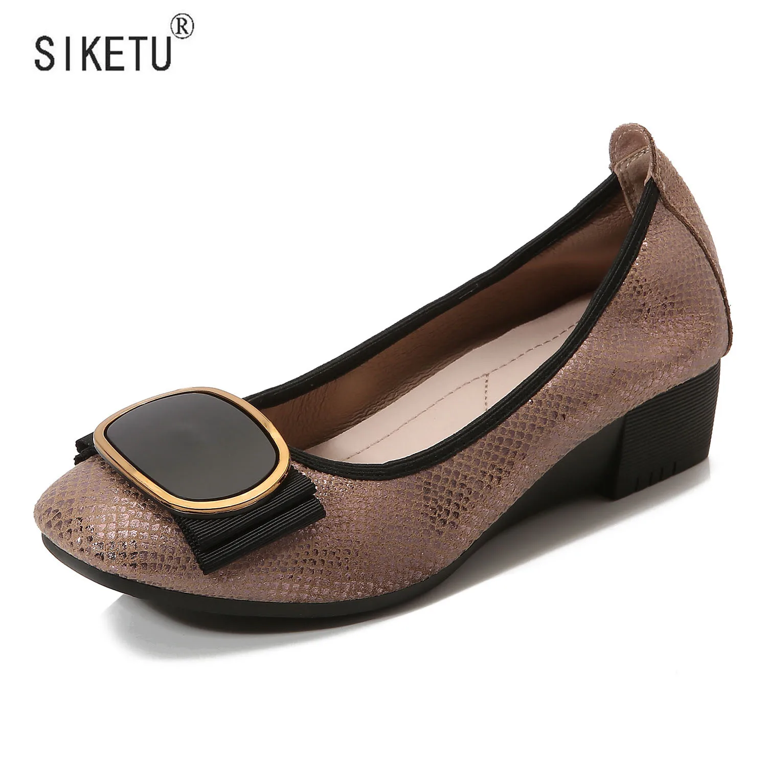 

Прямая поставка с завода, магазин, туфли на танкетке из искусственной кожи с квадратным носком и бантиком, повседневные туфли с металлическ...