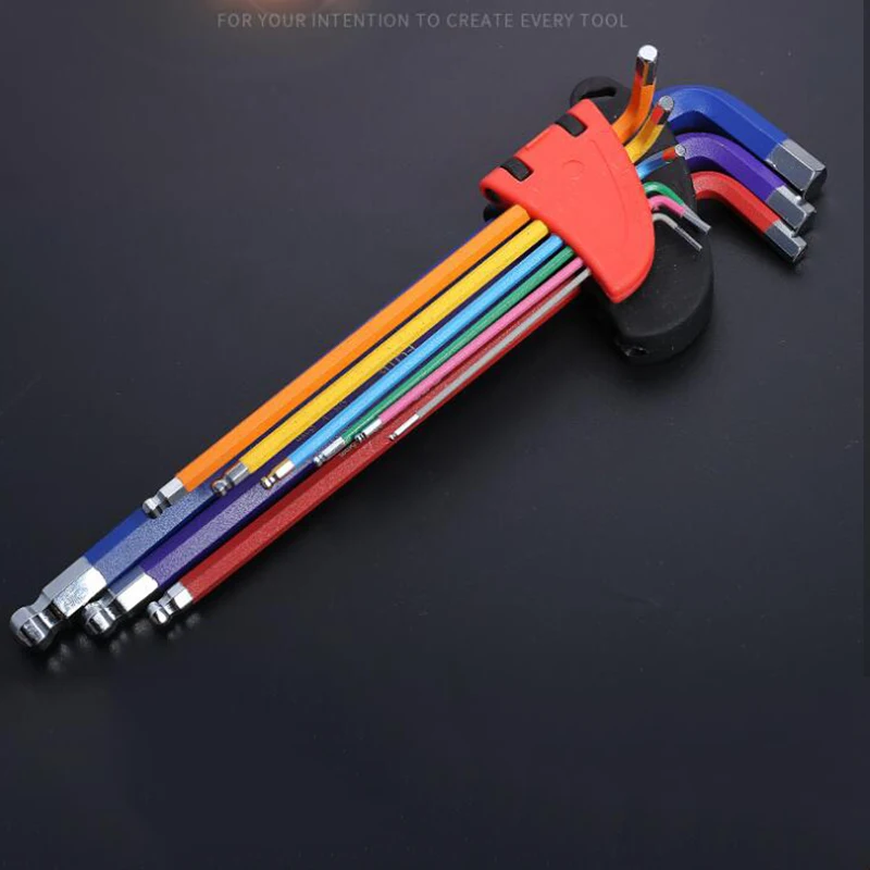 

9pcs Hex Allen Wrench Set Color Coding Double-End Torx Star Shape Allen Key Ball-head Screwdriver Tool L Type Hand Tools Kit