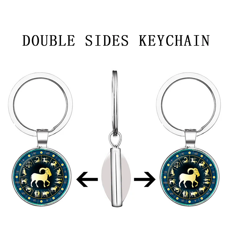 Двусторонний 12 Созвездие Знак зодиака брелок со стеклянным кабошоном для ключей