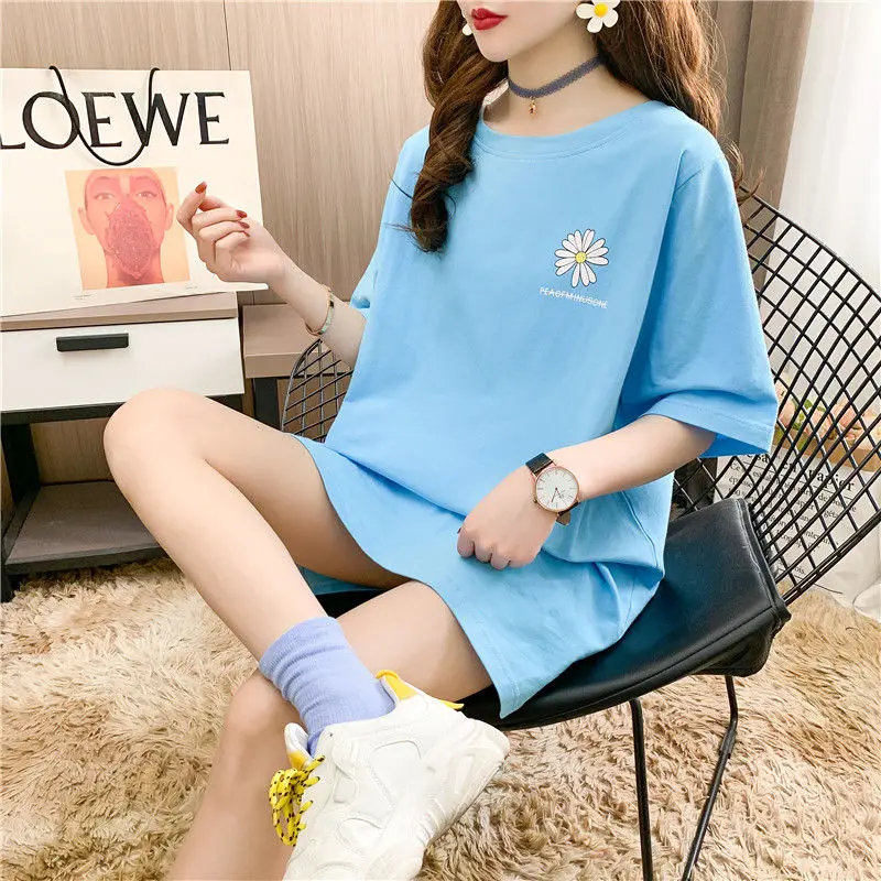 

T-shirt Female Korean Mid-length Large Size Halter Front Short Back Long Dress Hollow Half-sleeved Loose Top