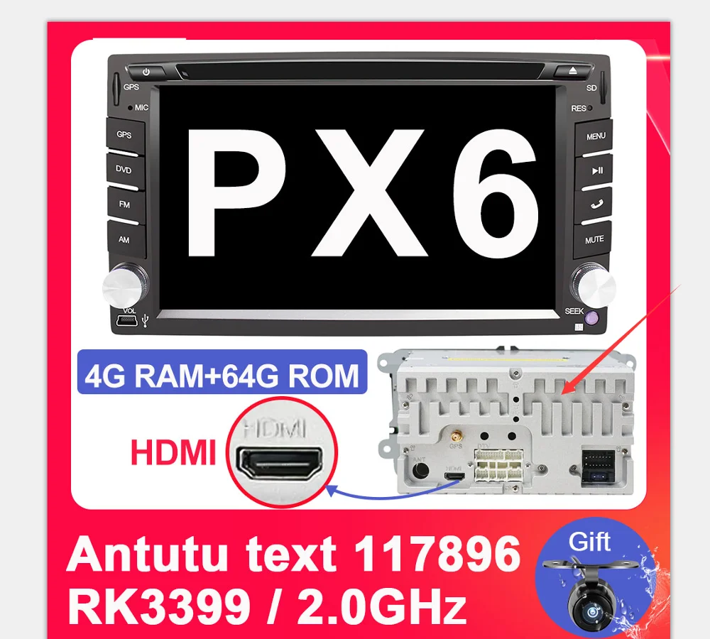 4G 64G PX6 RK3399 Eunavi Универсальный 2 Din Android 9 dvd-плеер автомобиля Мультимедиа Радио Стерео gps Navi ips сенсорный экран wifi bluetooth TDA7851 8 ядер - Цвет: 4G 64G PX6 RK3399