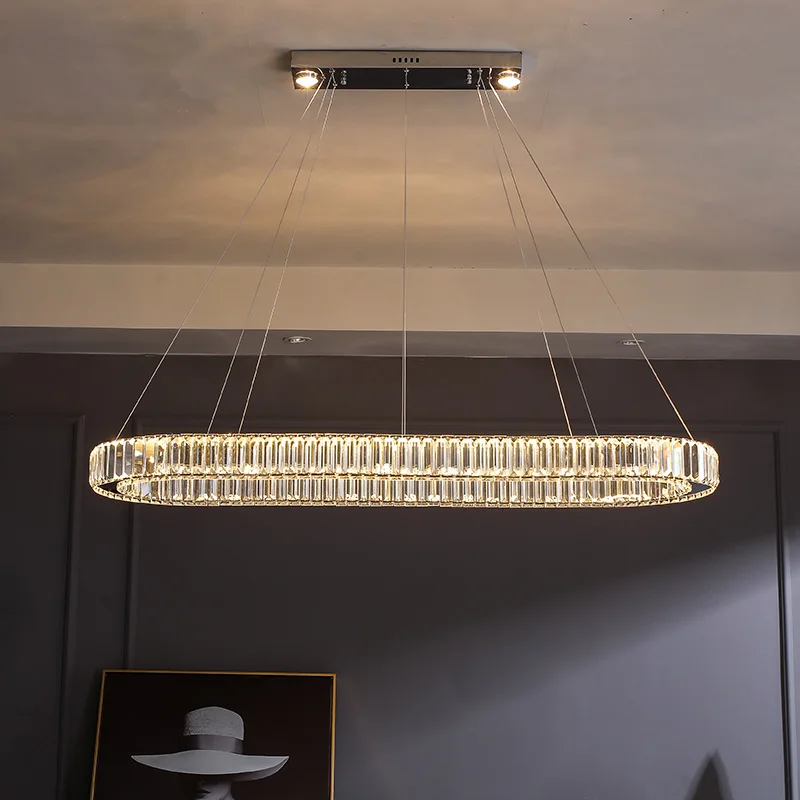 

Light luxury restaurant crystal chandelier dining room lamp bar table chandelier simple modern led living room lamp oval lamp