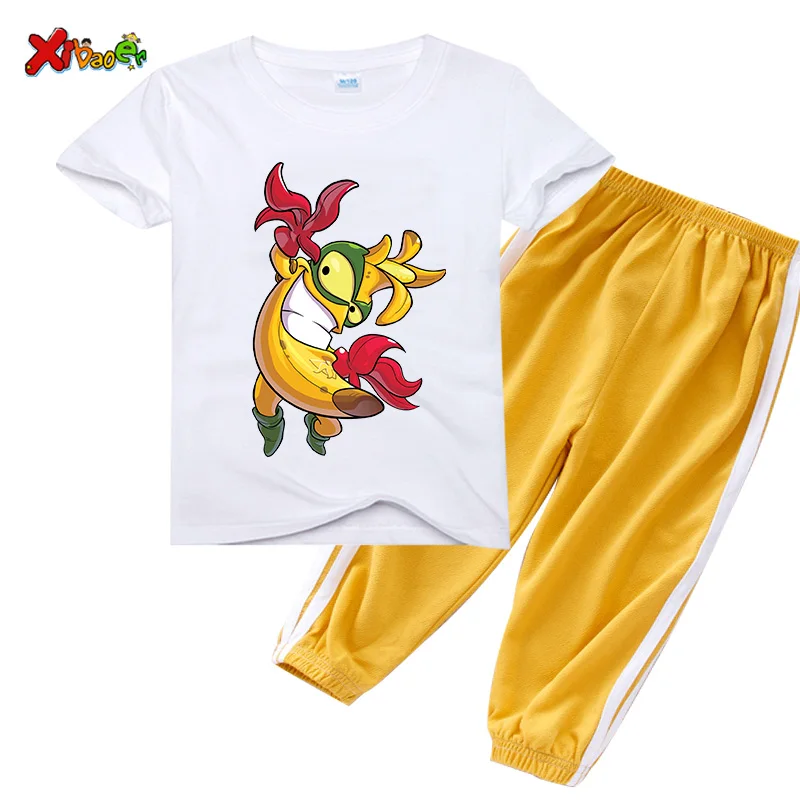 Girls Set Summer Clothes Set Boys Cartoon Print Short-sleeved T-shirt+sports Trousers 2pcs Outfits Solid Baby Kids Striped Suit